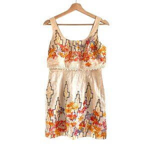 FREE PEOPLE CREAM ORANGE MULTICOLOR MINI DRESS BOHO WOMENS 2